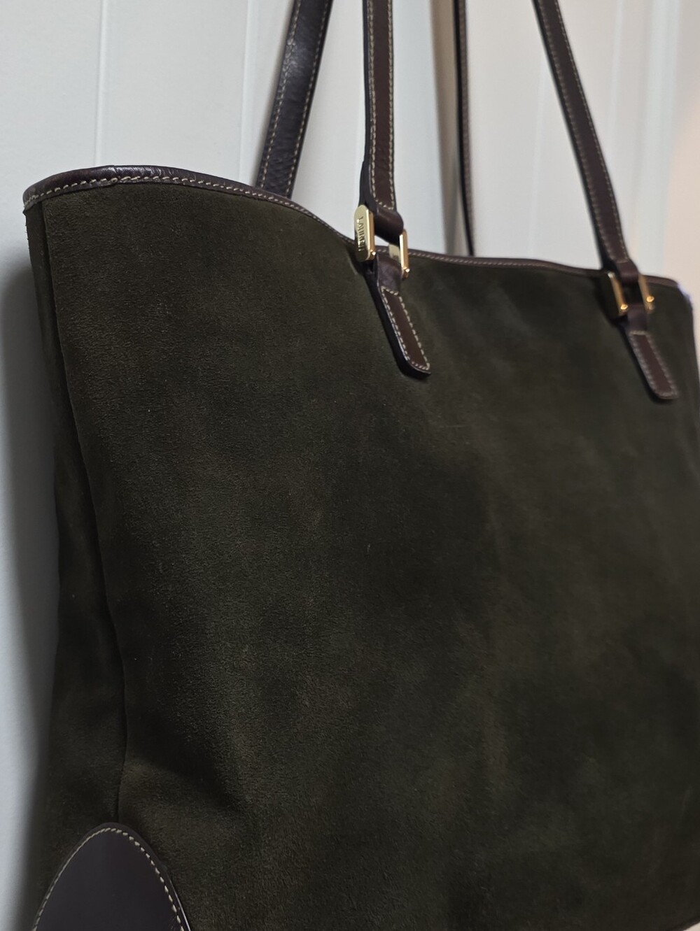 Lauren Ralph Lauren Olive Green Suede Tote with Brown Leather Straps****SALE**** - Picture 13 of 16
